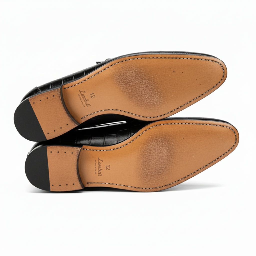 Men's Two-tone Crocodile Leather Moccasins Loafers - sole-view