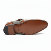 sole-view - Men's Two-Tone Leather Wing Tip Monk Dress Shoes
