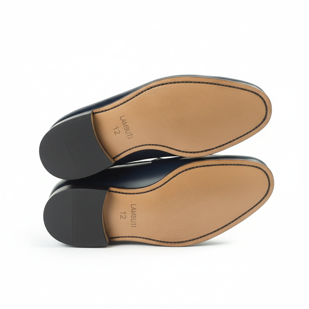 Men's Two-Tone Spectator Leather Dress Shoes in Blue and White - sole-view