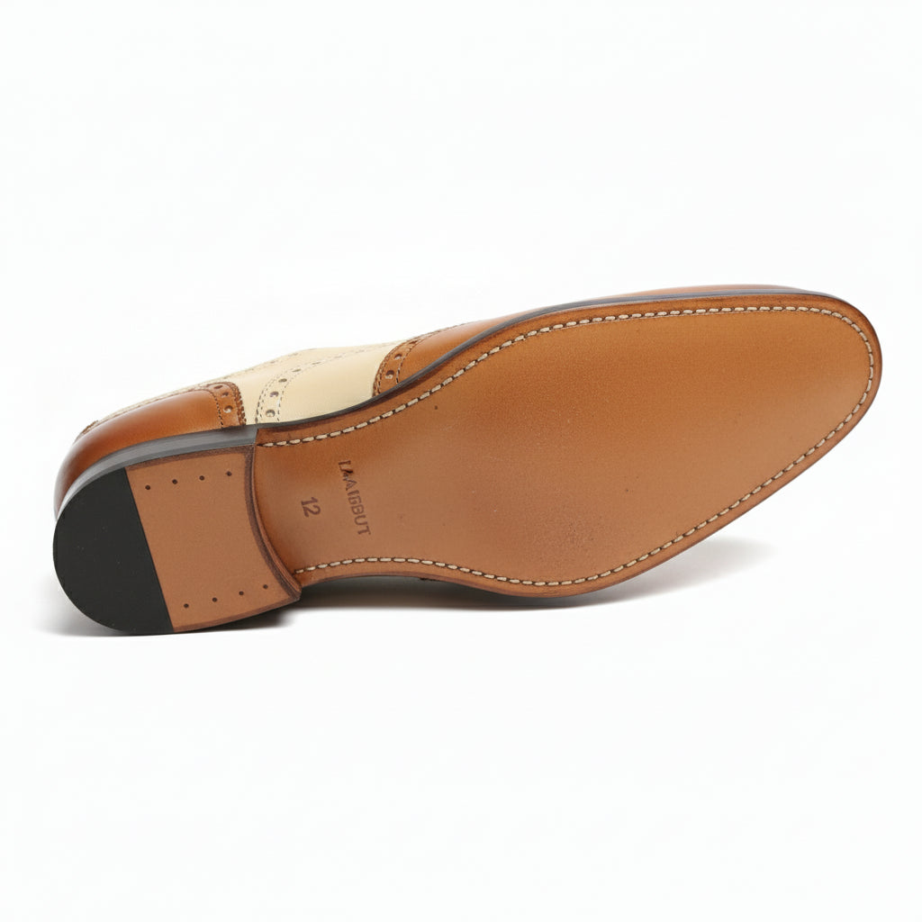 Men's Two-Tone Wingtip Brogue Leather Shoes - sole-view