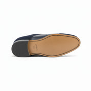 Men's Two-tone Wingtip Leather Dress Shoes in Black and Blue Suede - sole-view