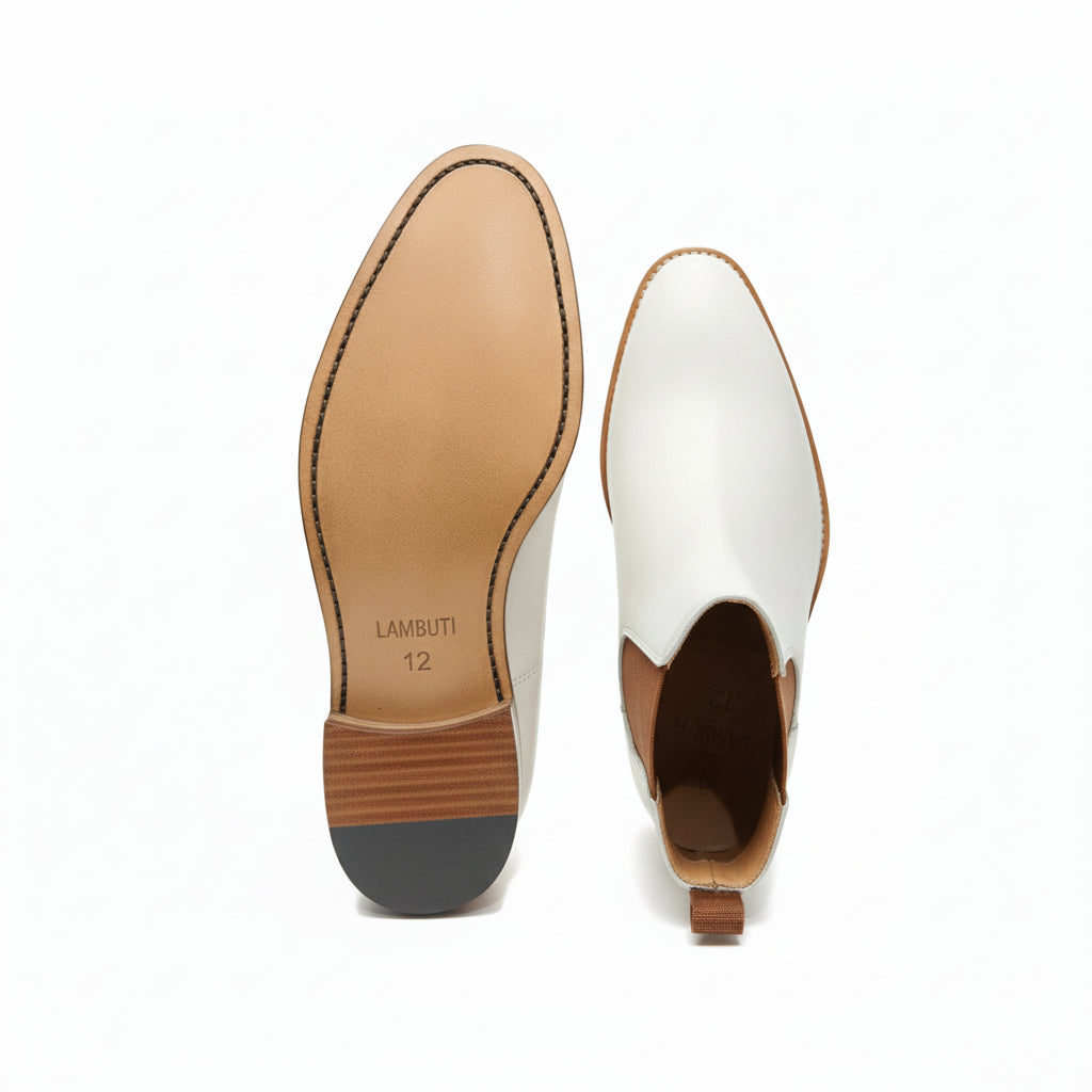 Men's White Chelsea Leather Boots - sole-view