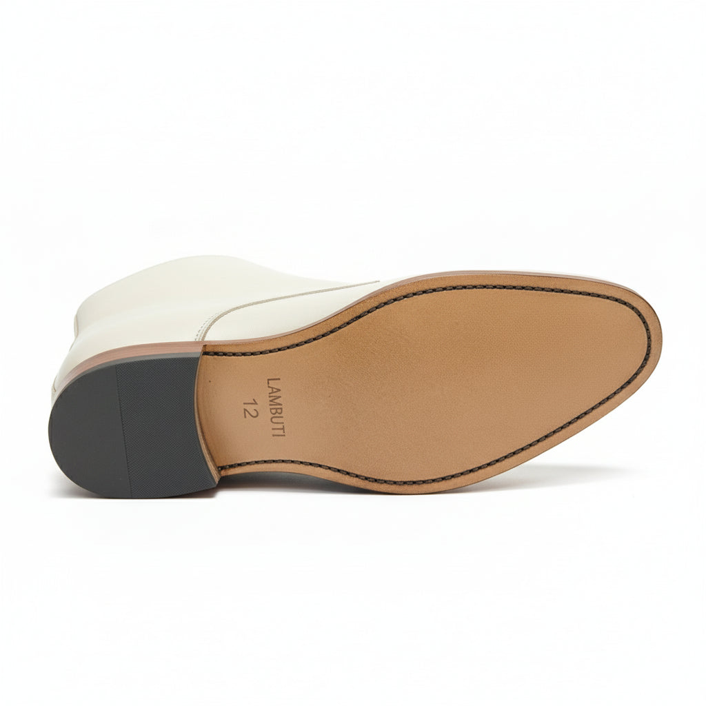 Men's White Leather Chukka Boots with Square Toe - sole-view