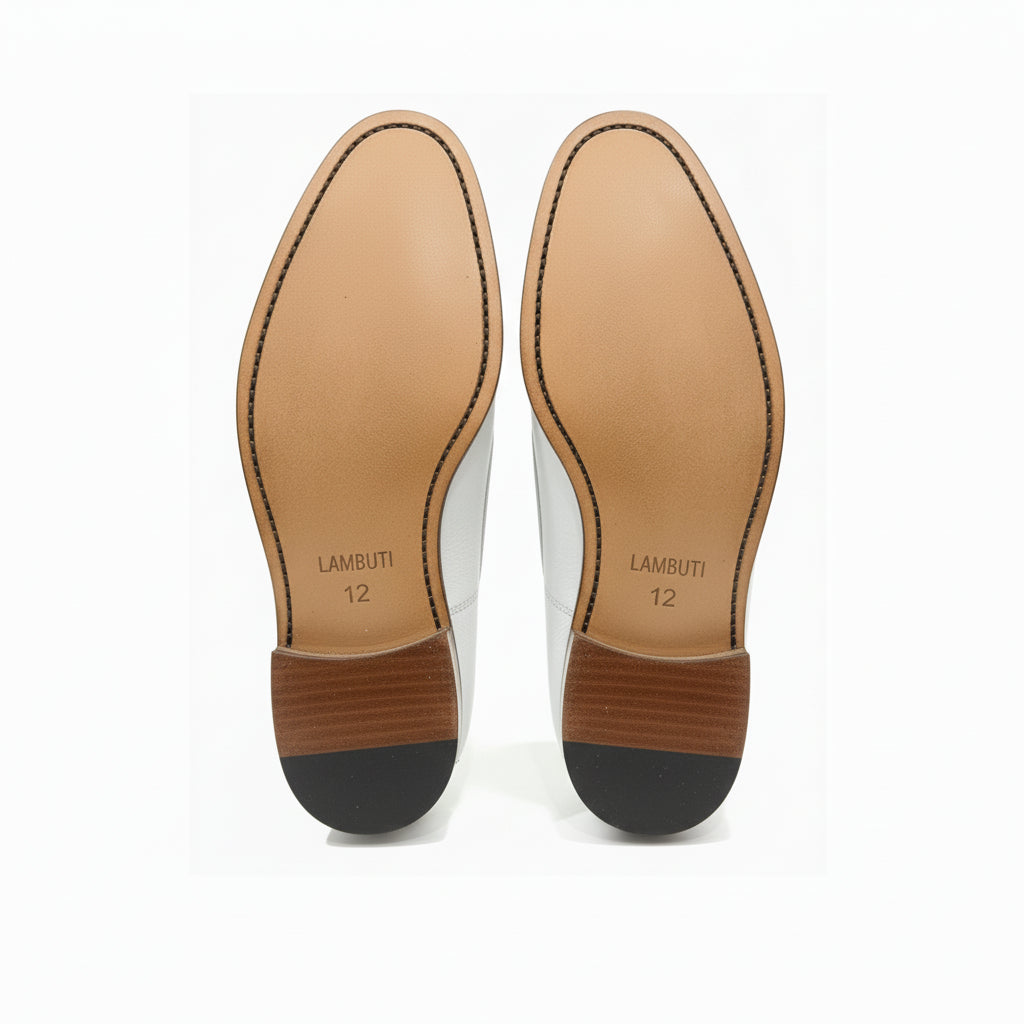 sole-view - Men's White Leather Moccasin Loafers