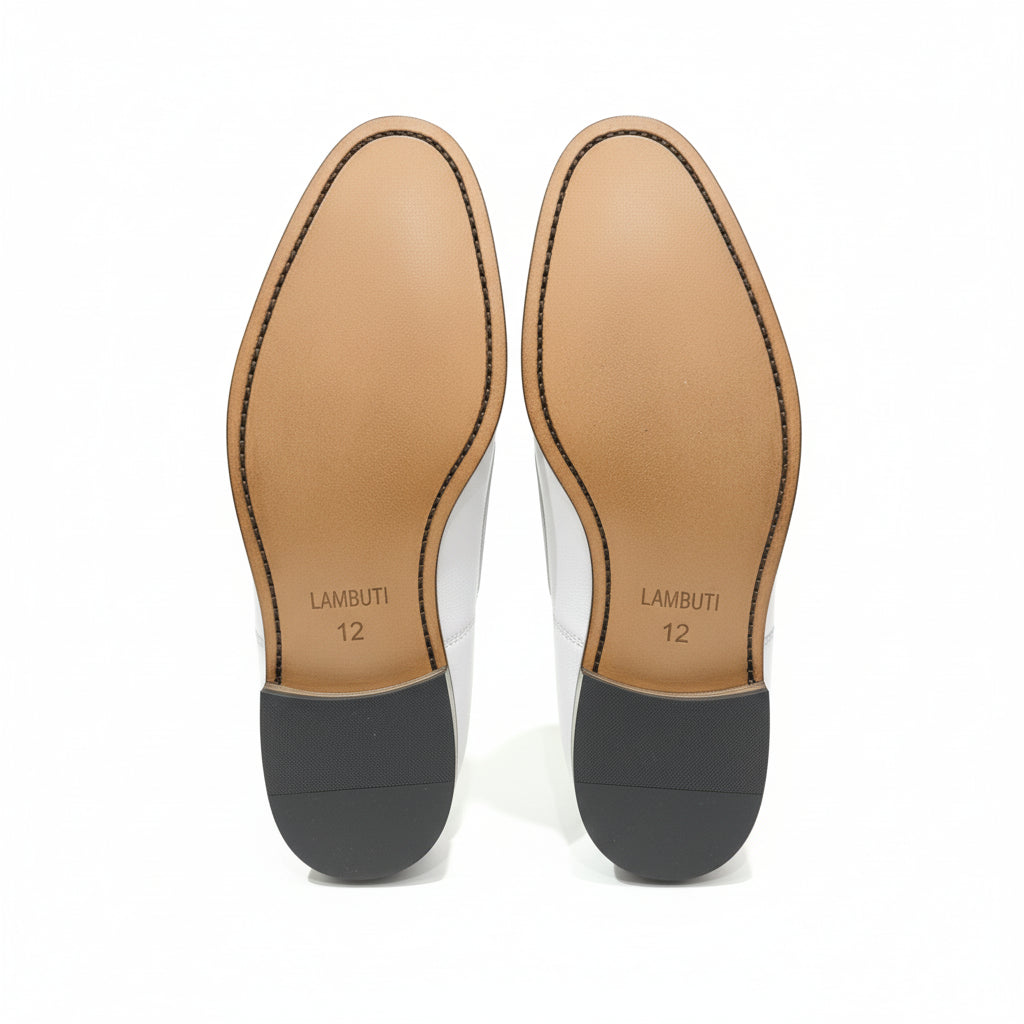 Men's White Leather Moccasins for Parties - sole-view