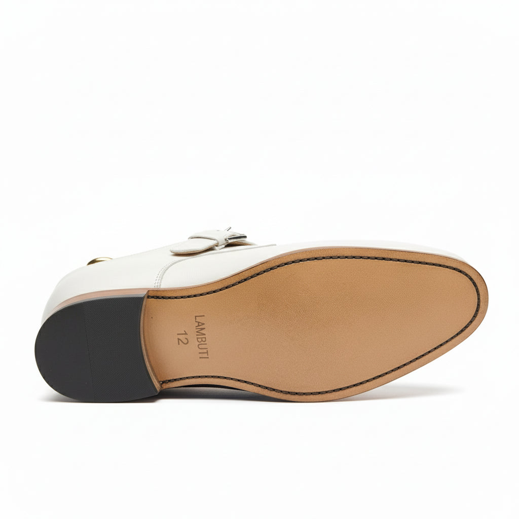 sole-view - Men's White Monk Strap Leather Dress Shoes