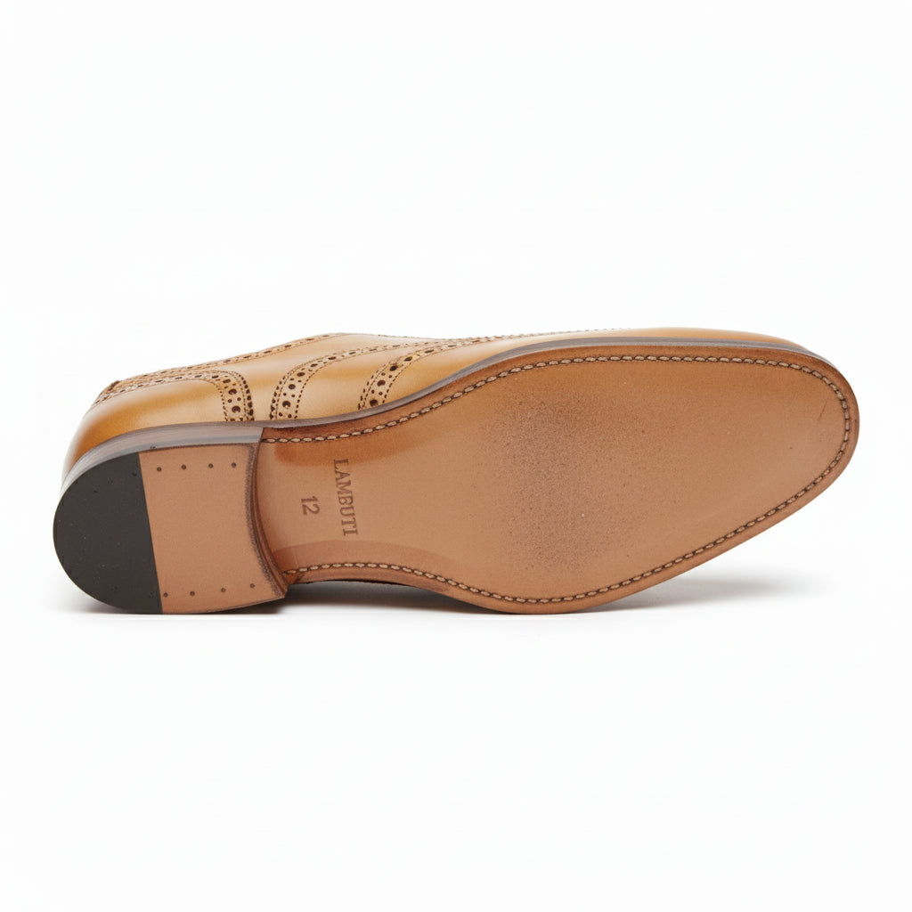 Men's Wingtip Brogue Leather Dress Shoes in Tan - sole-view