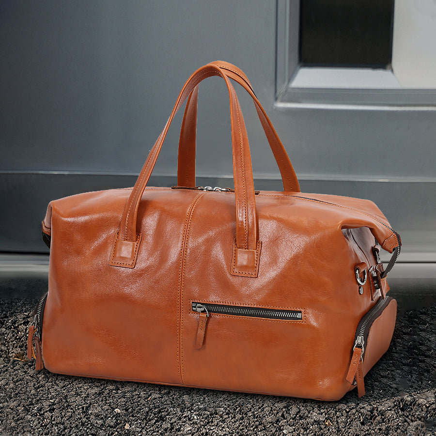 Spacious Leather Travel Duffel Bag with Organized Storage Pockets