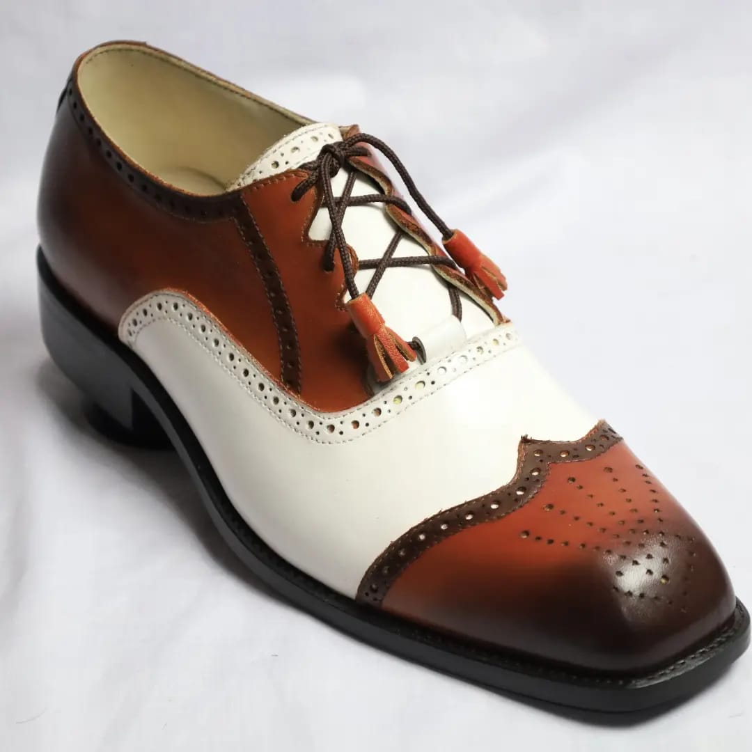 Stylish Handmade Men's Oxford Burnished two tone lace up dress shoes