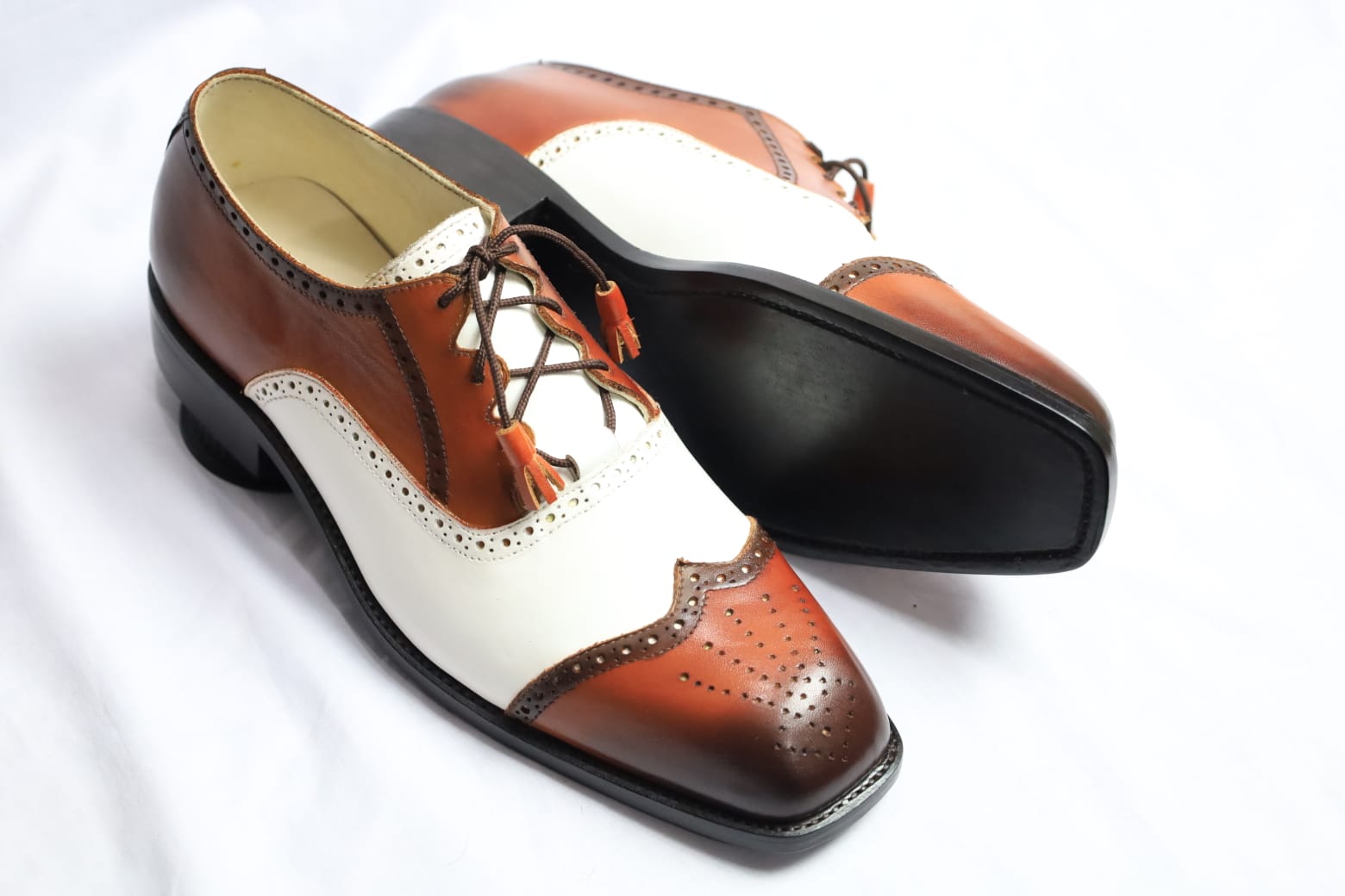 Stylish Handmade Men's Oxford Burnished two tone lace up dress shoes