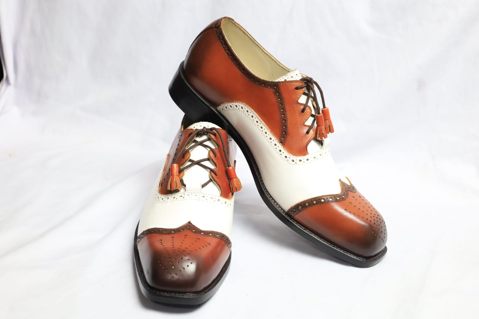 Stylish Handmade Men's Oxford Burnished two tone lace up dress shoes