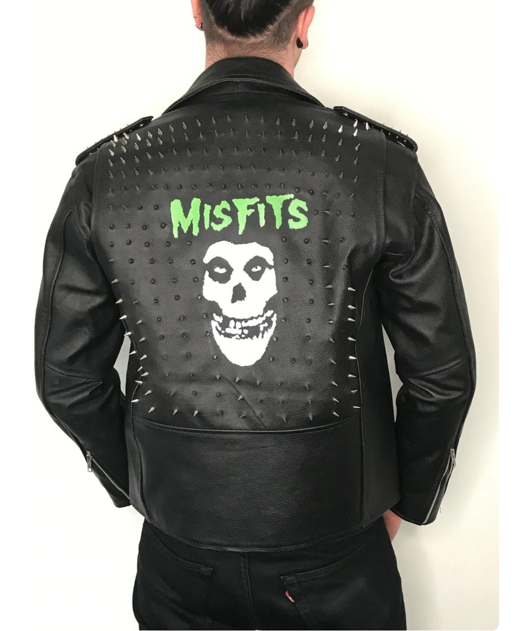 Men's Skull Studded Black Leather Jacket