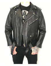 Men's Skull Studded Black Leather Jacket - Image 4