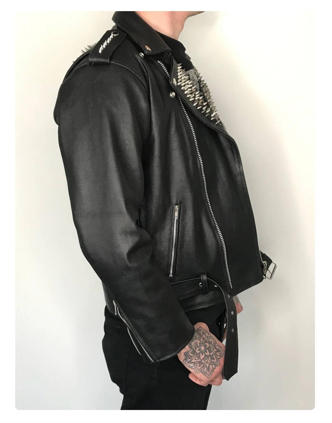 Men's Skull Studded Black Leather Jacket - Image 3