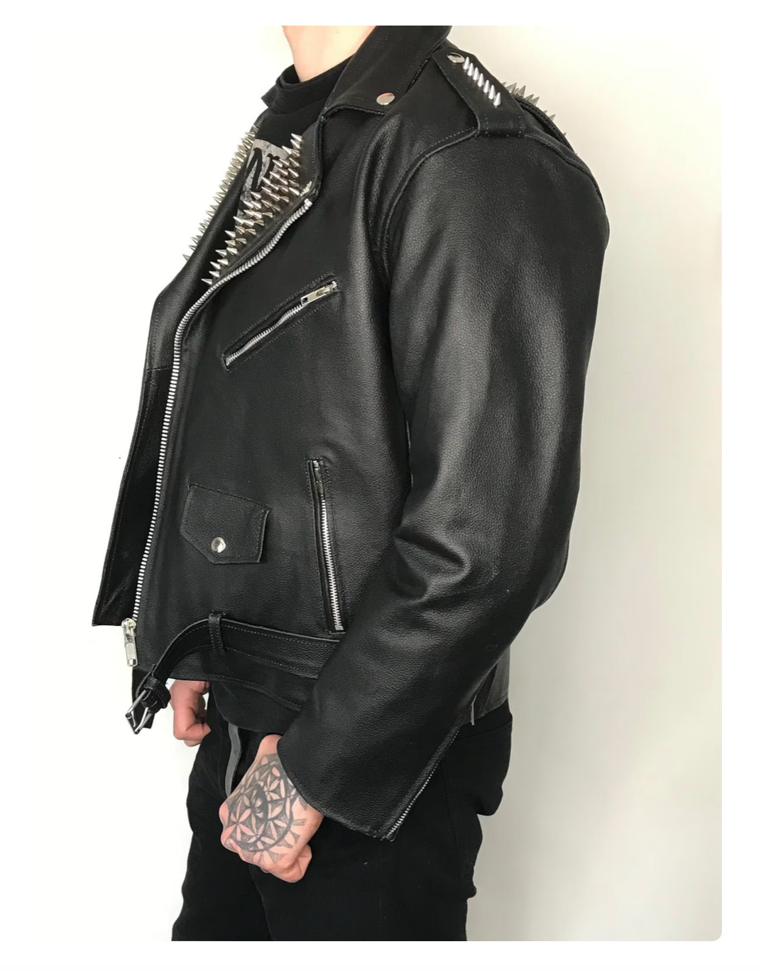 Men's Skull Studded Black Leather Jacket - Image 2
