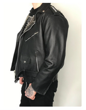 Men's Skull Studded Black Leather Jacket - Image 2