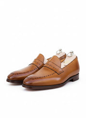 three-quarter-view - Handmade Men Tan Brown Brogue Leather Shoes, Leather Moccasins Loafer