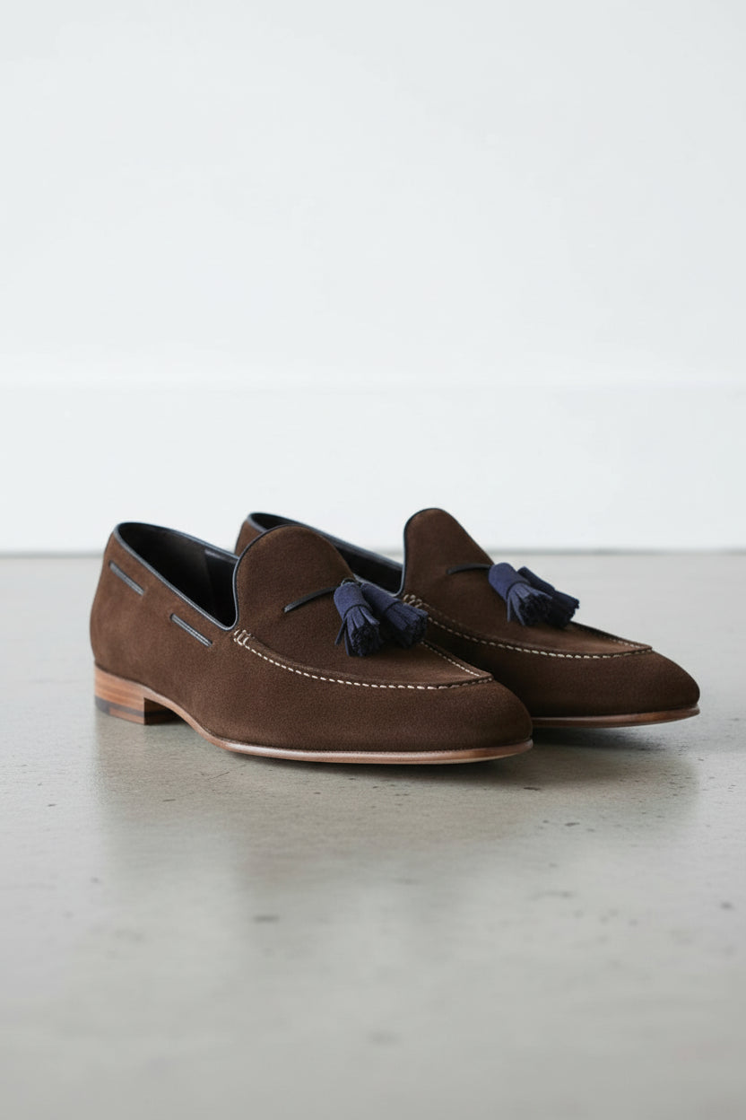 three-quarter-view - Handmade Men Brown Loafer Shoes for Men with Tassel, Men Loafer Shoes