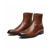 three-quarter-view - Antique Brown Leather Biker Boots