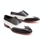Black and White Leather Brogue Dress Shoes - three-quarter-view