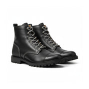 three-quarter-view - Black Lace-Up Leather Motorcycle Boots