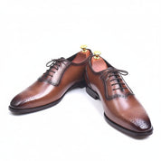Brown Brogue Leather Formal Dress Shoes - three-quarter-view