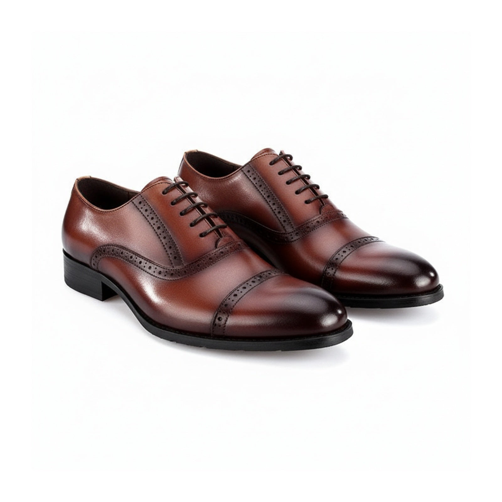 three-quarter-view - Cow Leather Oxford Brogue Dress Shoes