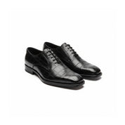 three-quarter-view - Crocodile-Texture Black Leather Dress Shoes