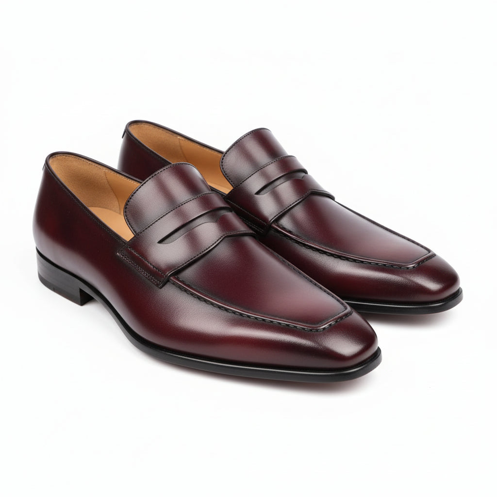 Dark Burgundy Leather Formal Shoes - three-quarter-view