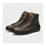 three-quarter-view - Distressed Leather Motorcycle Sneakers