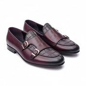 Double Monk Leather Dress Shoes, Penny Loafer Style - three-quarter-view