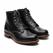 Men's Black Leather Ankle Boots with Lace-Up Design - three-quarter-view