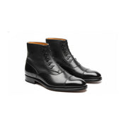 Men's Black Leather Button Boots - Ankle Design - three-quarter-view