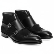 Men's Black Leather Monk Strap Chukka Boots - three-quarter-view