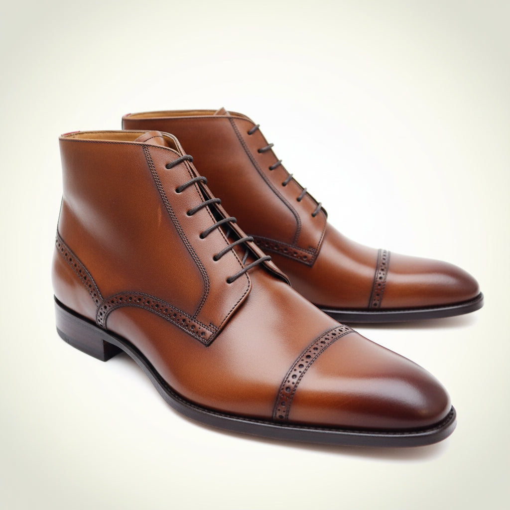 Men's Dark Brown Leather Dress Boots - three-quarter-view