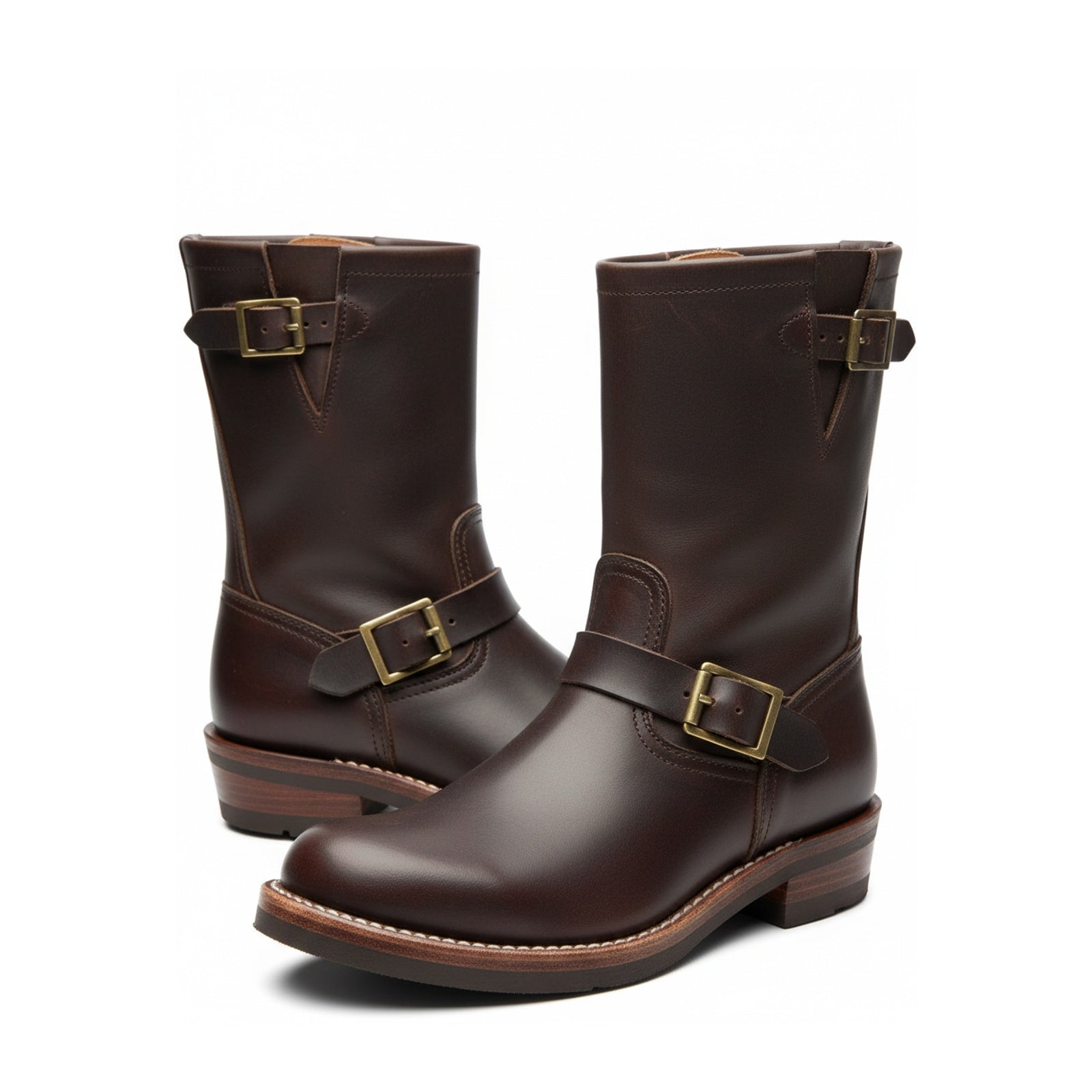 Men's Maroon Leather Work Boots - three-quarter-view