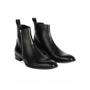 Men's Black Leather Chelsea Boots with Side Zipper - three-quarter-view