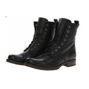 Men's Handmade Black Leather Combat Boots with Lace-Up Design - three-quarter-view