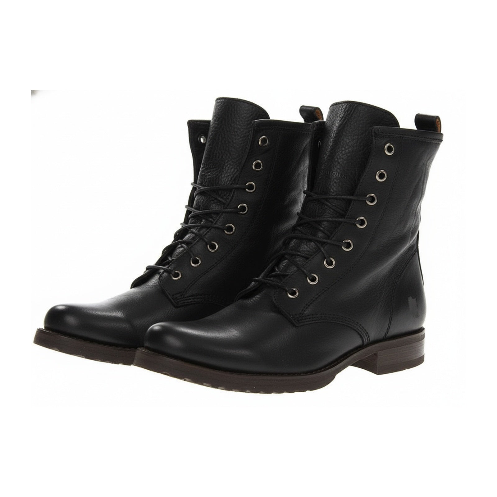 Men's Handmade Black Leather Combat Boots with Lace-Up Design - three-quarter-view