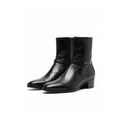 Men's Black Leather High-Heel Zipper Boots - three-quarter-view