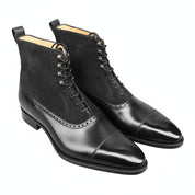 Men's Black Lace-Up Dress Boots in Genuine Leather & Suede - three-quarter-view