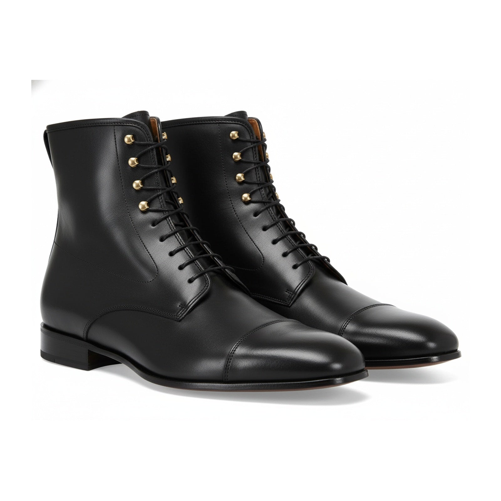 Men's Handmade Black Leather Ankle Boots with Premium Craftsmanship - three-quarter-view