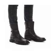 Men's Black Leather Back Zip Boots - three-quarter-view