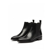 Men's Black Leather Pointed Toe Chelsea Boots - three-quarter-view