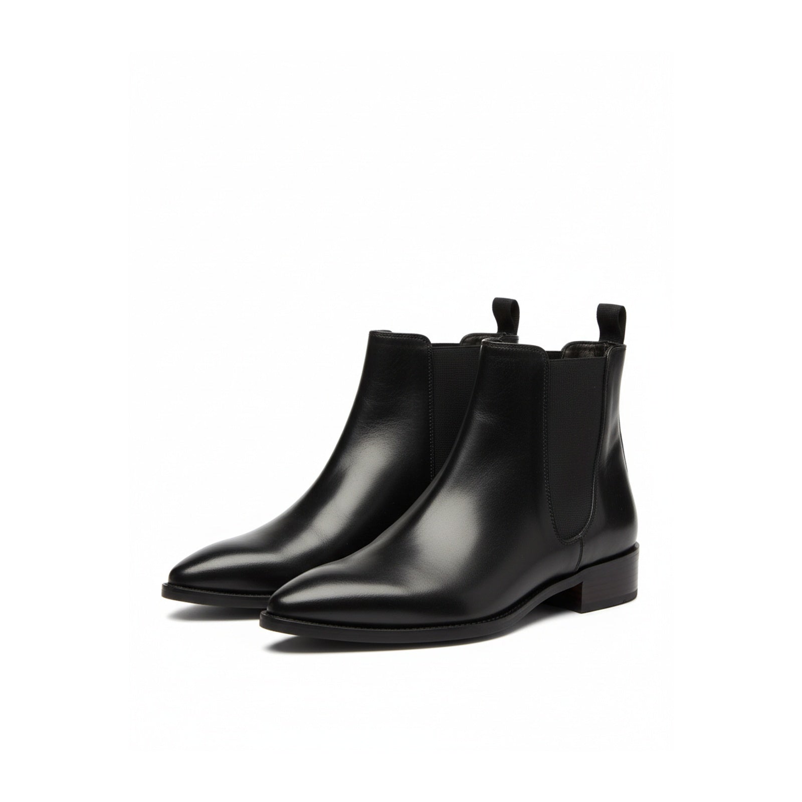 Men's Black Leather Pointed Toe Chelsea Boots - three-quarter-view