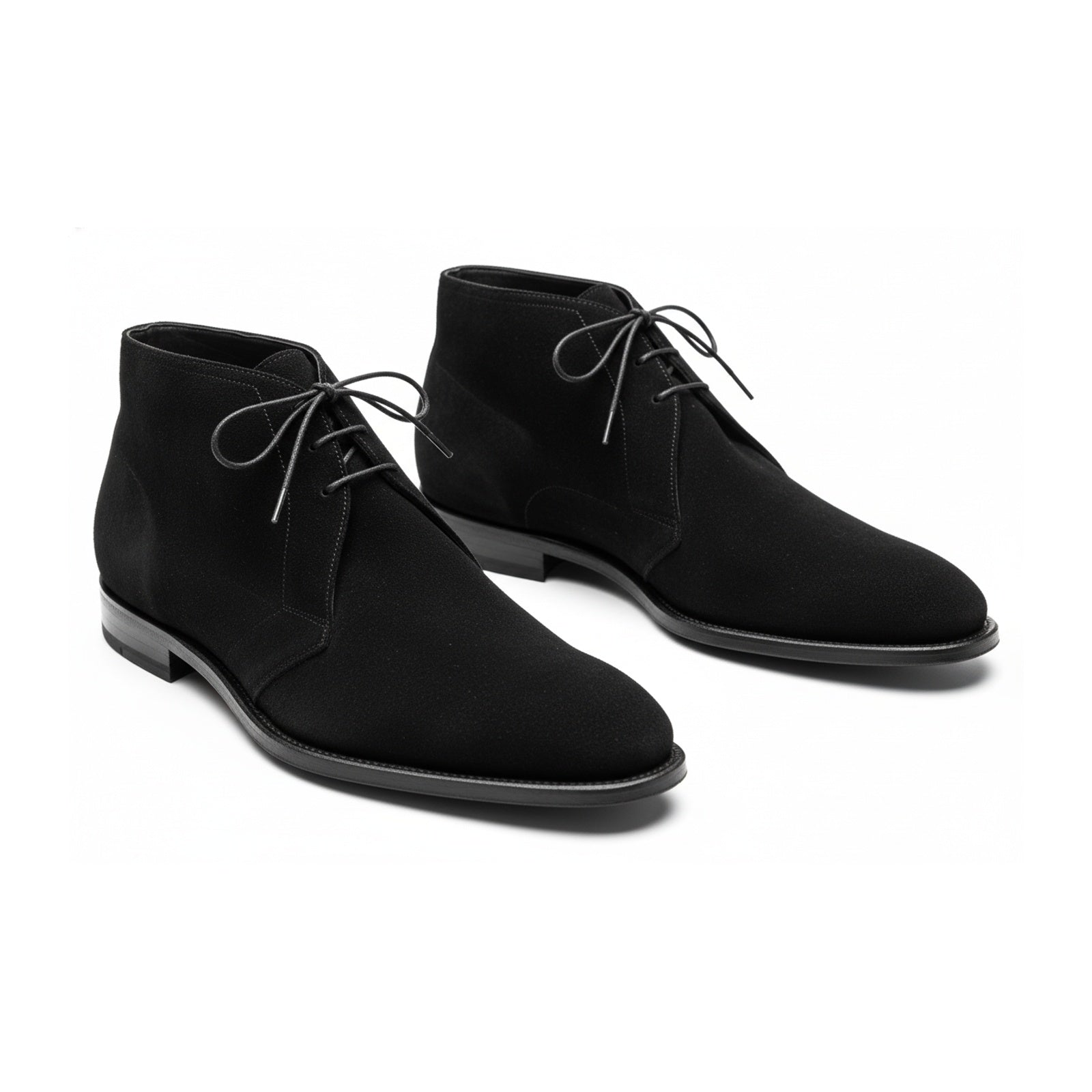 Men's Handmade Black Suede Chukka Boots with Luxurious Craftsmanship - three-quarter-view
