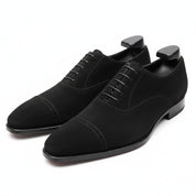 Men's Black Suede Oxford Dress Shoes - three-quarter-view
