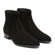 Men's Black Suede Zipper Boots - three-quarter-view