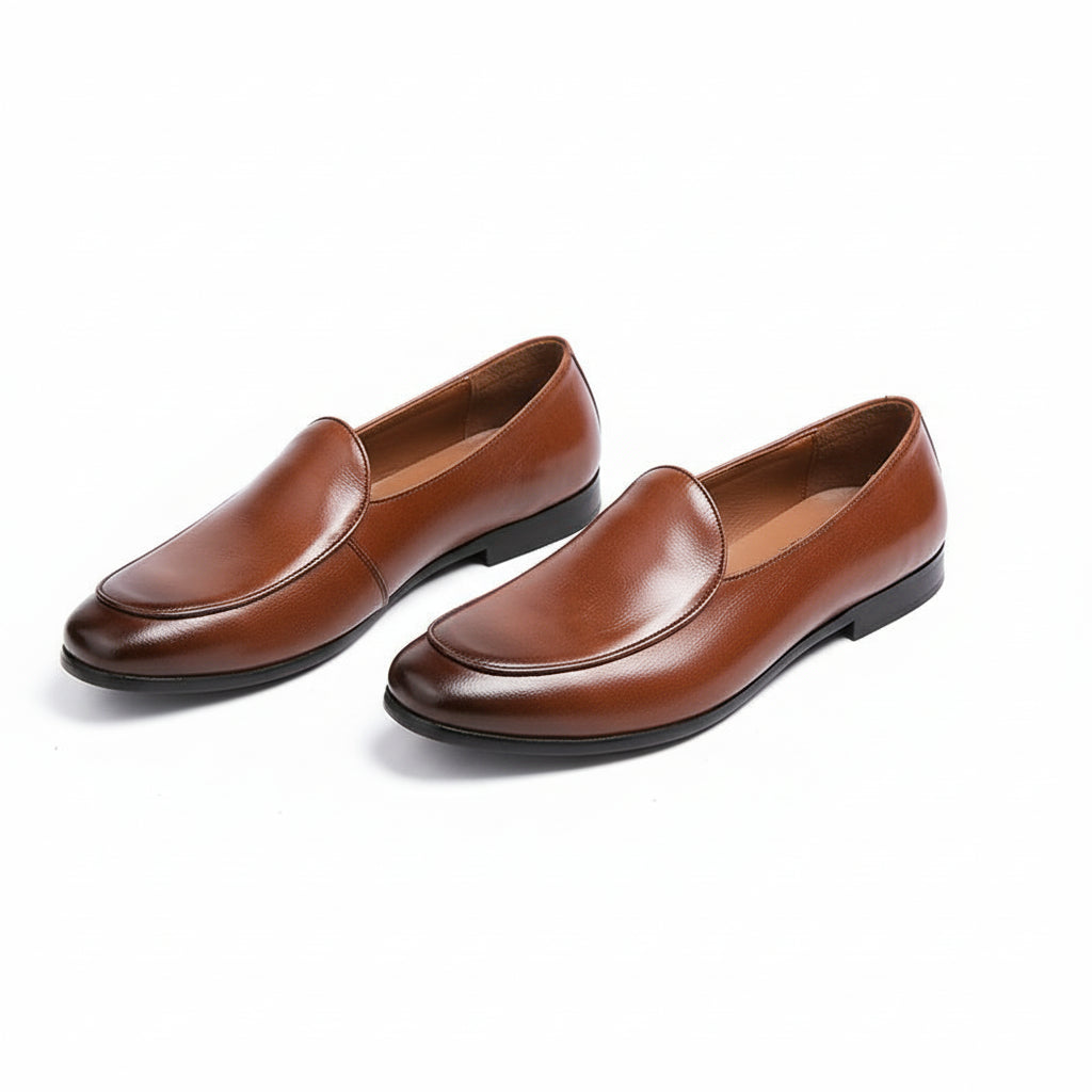 Men's Brown Leather Loafers - three-quarter-view