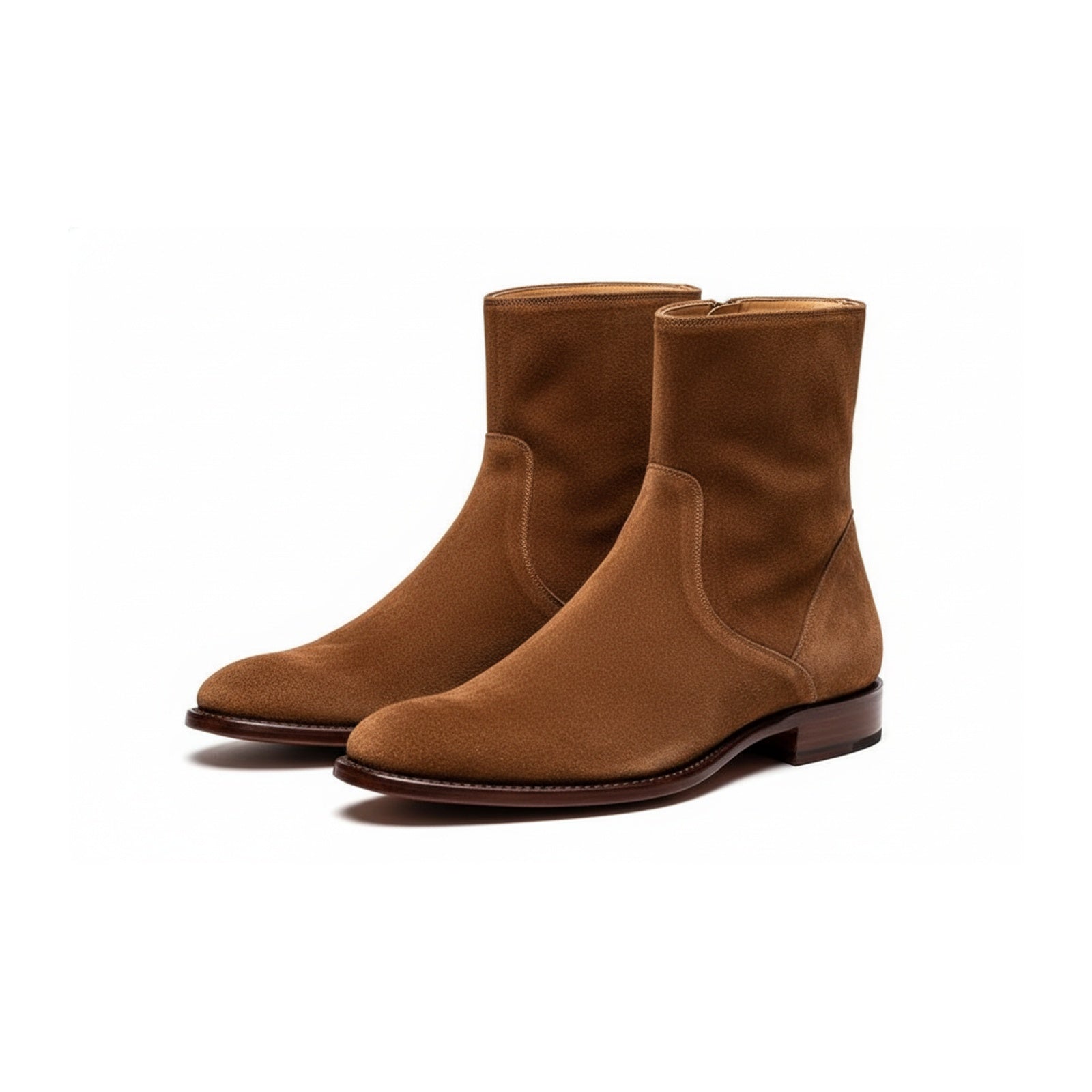 Men's Brown Suede Zipper Ankle Boots - three-quarter-view